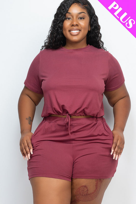 PLUS Front Tied Crop Top & Shorts Sets