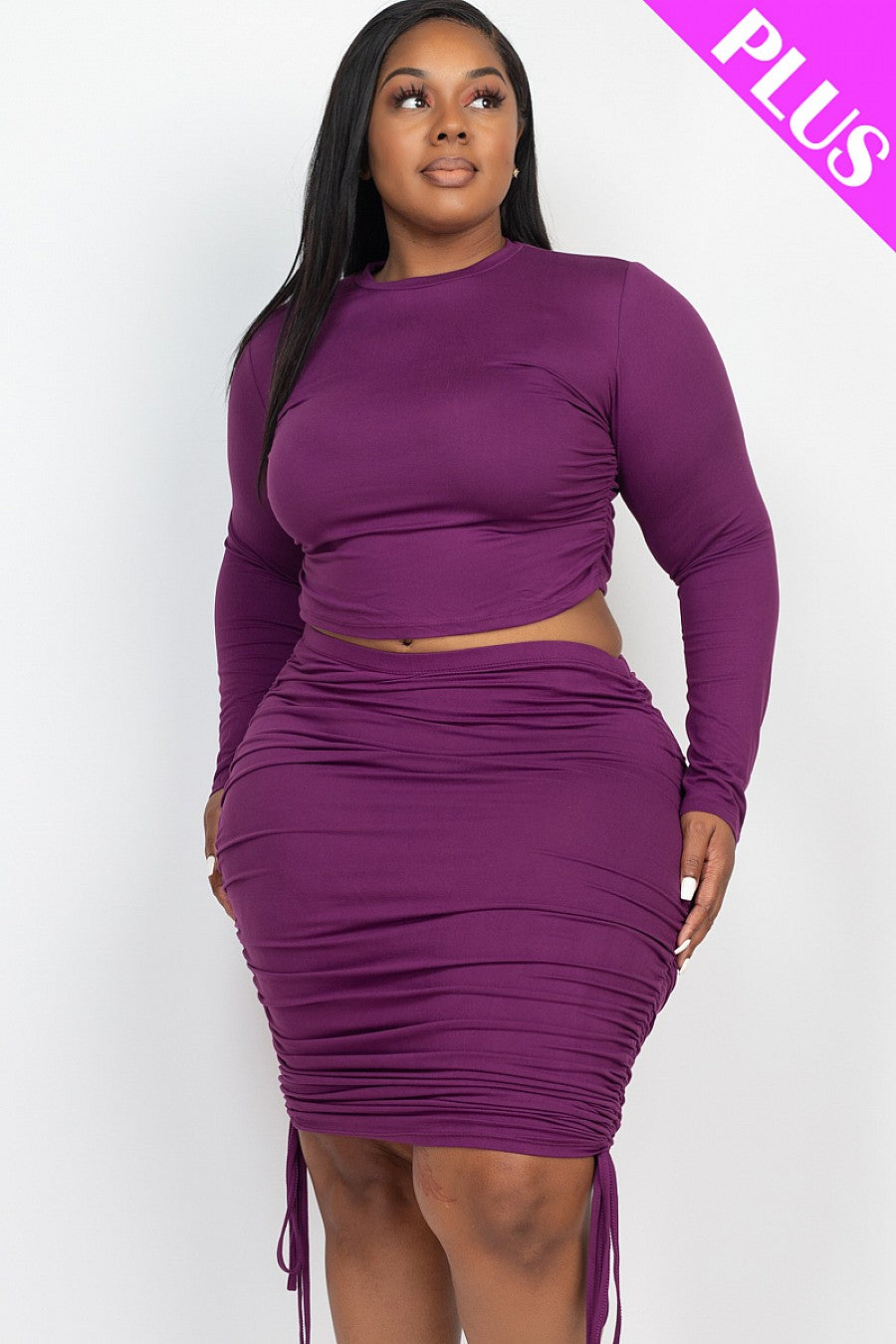 Ruched Side Crop Top & Drawstring Skirt Set