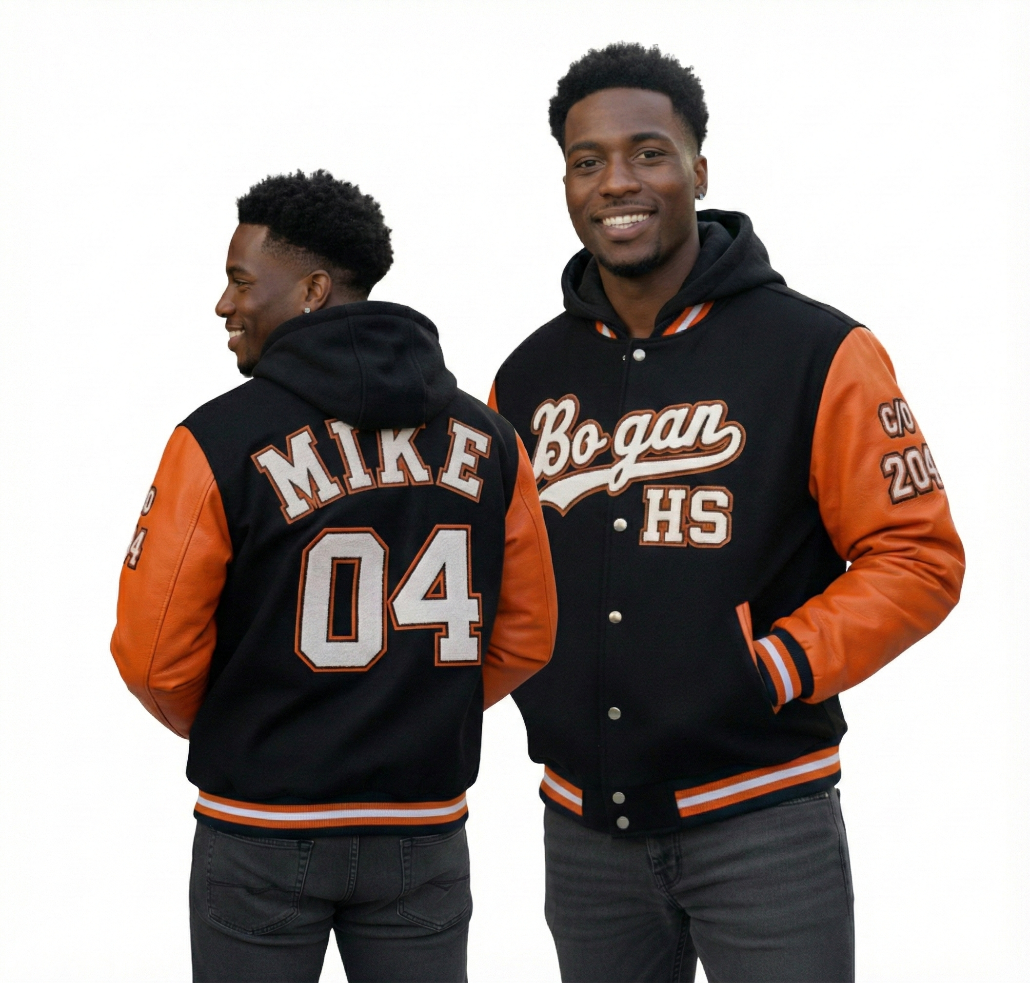(MEN) HOODED Custom "Bogan HS" Edition Varsity Jacket (Faux Leather or Poly Wool Sleeves) Urban Finery®