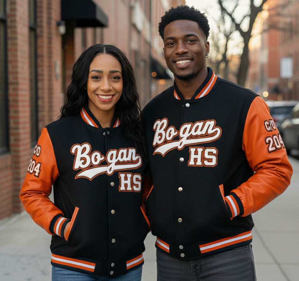 (WOMEN) Classic Custom "Bogan" Edition Varsity Jacket (Faux Leather or Wool Sleeves)