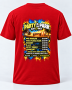 Red Party in the Park Tucson 2026 T-shirt back view with concert lineup