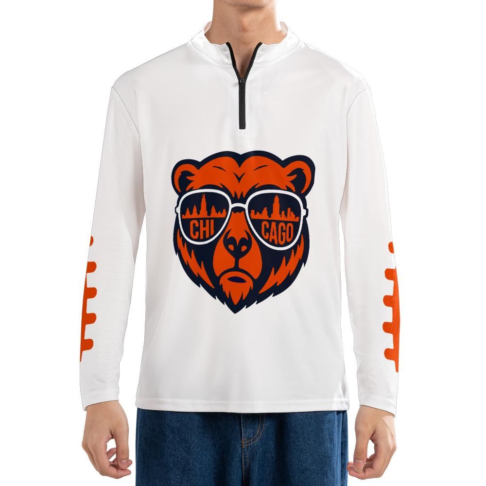 Chicago Football inspired Long Sleeve 1/4 Zip Jersey Ultimate Comfort & Bold Style